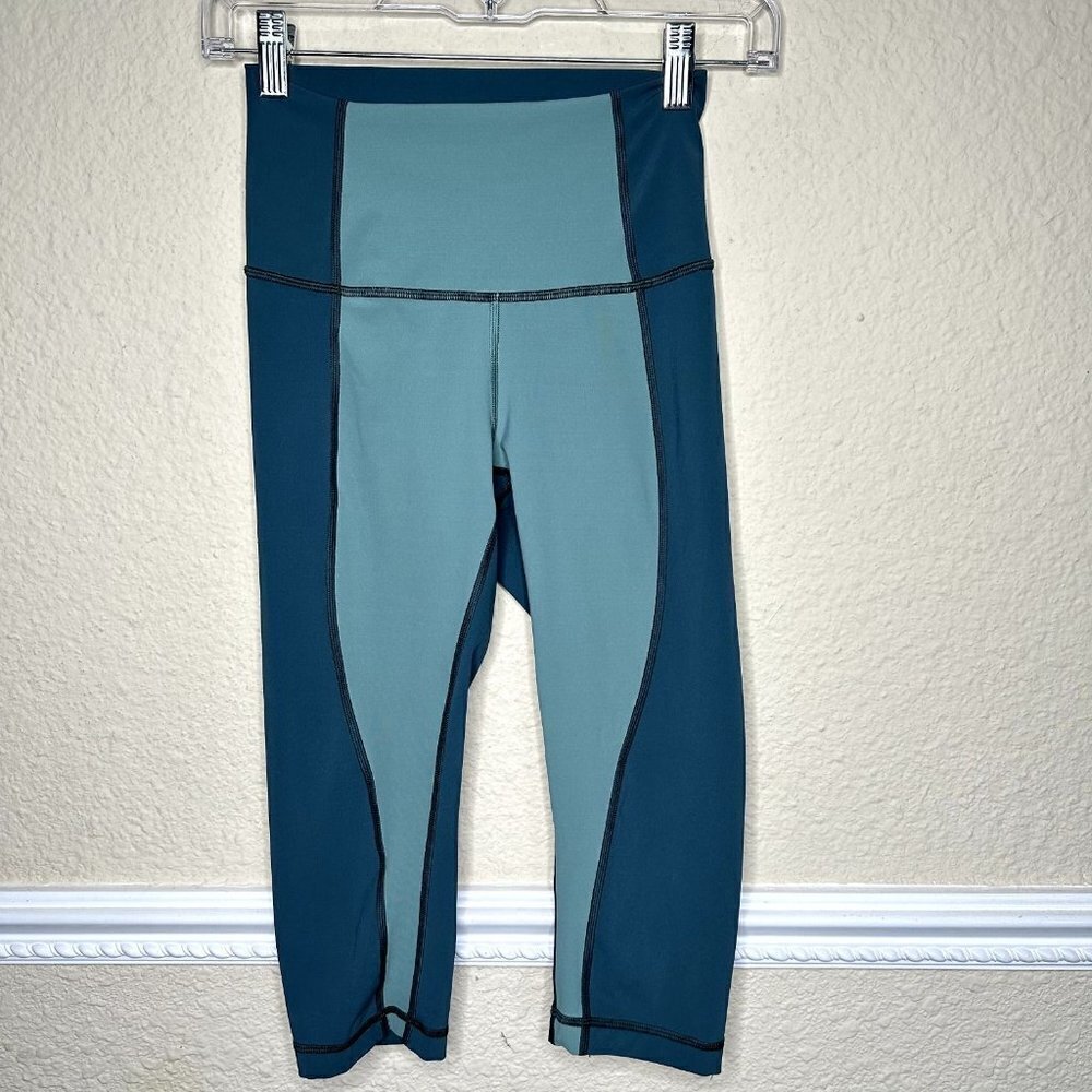 Lululemon Crop Leggings Pants Green Woman's High Waist Pants SZ 4 Wonder Train